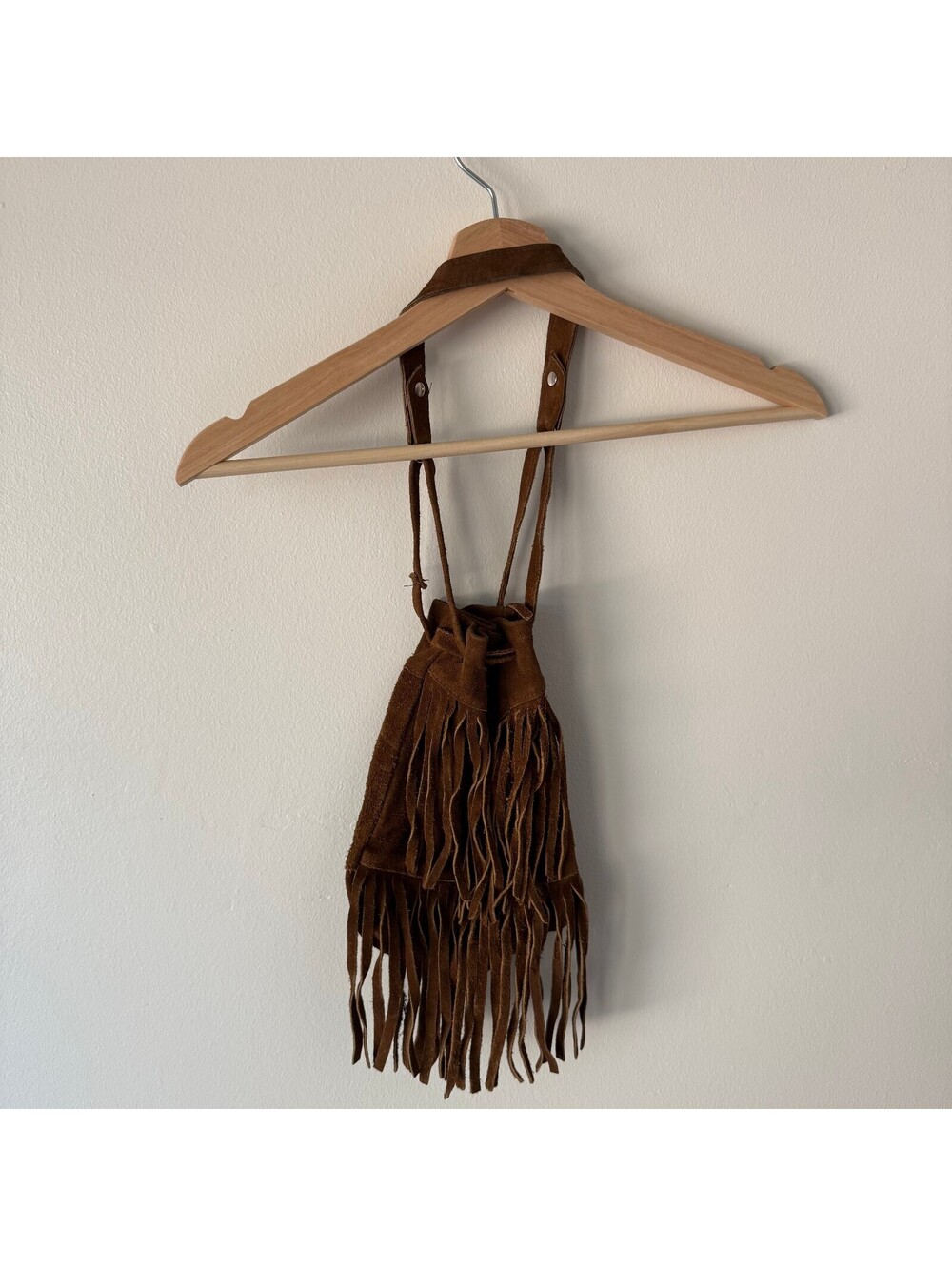 Vintage 70s Pioneer Western Suede Leather Fringe Boho Bucket Bag